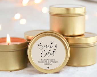 Personalized Name Wedding Favors / Set of 10  BULK Candles for Guests / Custom Candle Gift / Gold Tin / Silver Tins / Unique Wedding Favors