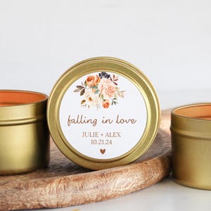 Bulk Wedding Favors for Guests / Set of 10 Candle Favors / Falling in Love / Candle Favors / Personalized Wedding Favors / Gold Candle Tins