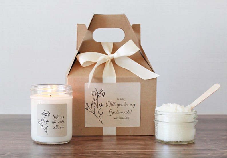 Bridesmaids Proposal Personalized Gift Boxes Will You Be My Bridesmaid Box Set Maid - Matron of Honor Proposal Light up the aisle with me Small Spa Set w/ Box