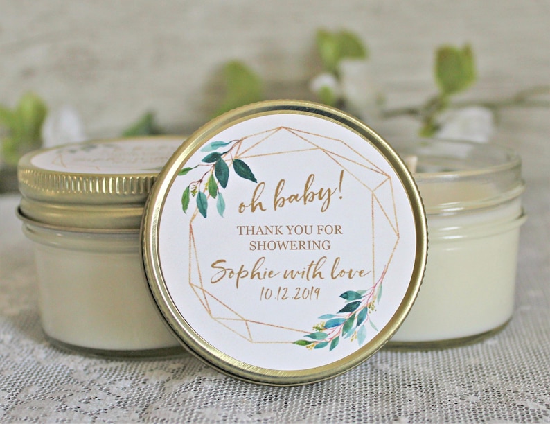 Gold /& Greenery Baby Shower Favors Set of 6 4 oz candle Favors Oh Baby Shower Gender Neutral Baby Shower Modern Baby Shower