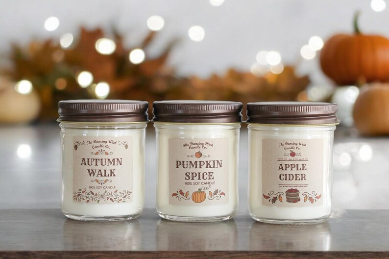 Juego de 3 velas de otoño / Juego de regalo con velas / Decoración de otoño / Juego de velas de otoño más vendido / Velas en frasco / Ideas para regalos de otoño / Velas de soja hechas a mano imagen 6