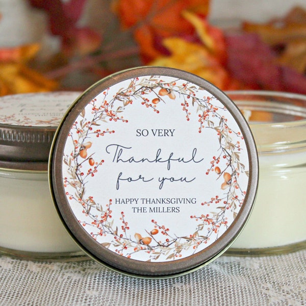 Thanksgiving Candle Favor /  So very Thankful for you /  Thanksgiving Table / Fall Candle / Hostess Gift /  4 oz. Candle Favors