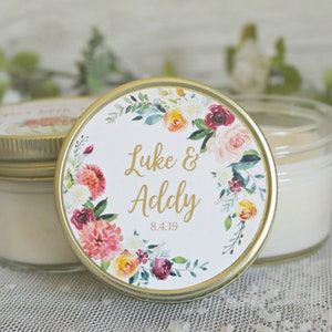 Fall Wedding Favors / Personalized 4 oz. Candle Favors / Fall Floral Favors / Personalized Wedding Favors / Autumn Wedding / Rustic Wedding