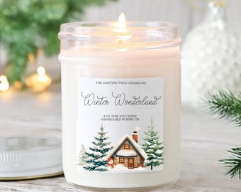 Winter Wonderland Soy Candle |  Handpoured Holiday Candle | Pine, Eucalyptus, Balsam Scent | Cozy Christmas Gift | Stocking Stuffer