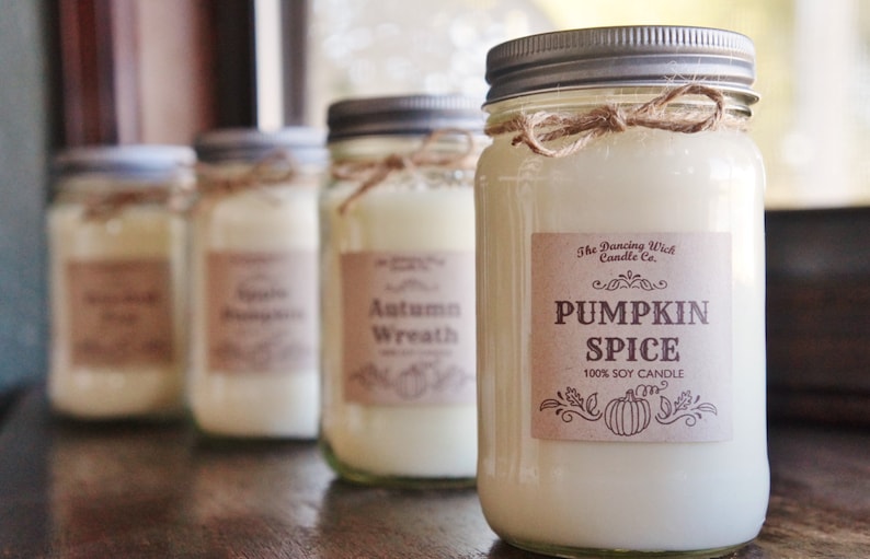 Fall Candle \/ Pure Soy \/ Autumn Candle \/ Fall Decor \/ Container Candle\/\/Mason Jar Candle\/\/16 oz. Candle\/ 8 oz. Candle\/Hand Poured\/ Dye Free