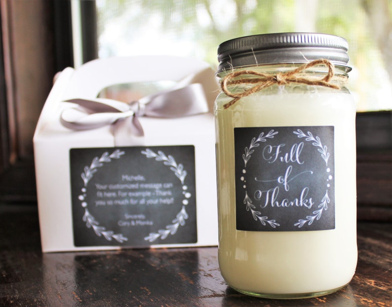 Thank you gift //Appreciation Gift// Thank you Candle//16 oz. Pure Soy//Choose Your Scent//Chalkboard Candle//Full of Thanks// image 6