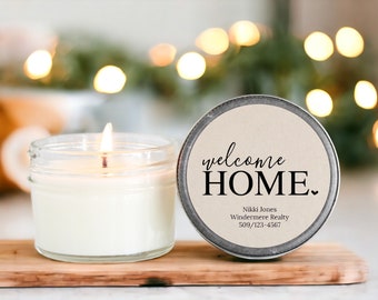 Welcome Home personalized 4oz candle favors / Realtor Gift / Closing Gift / New Home / First Time Homeowner / Mortgage Gift / Title Company