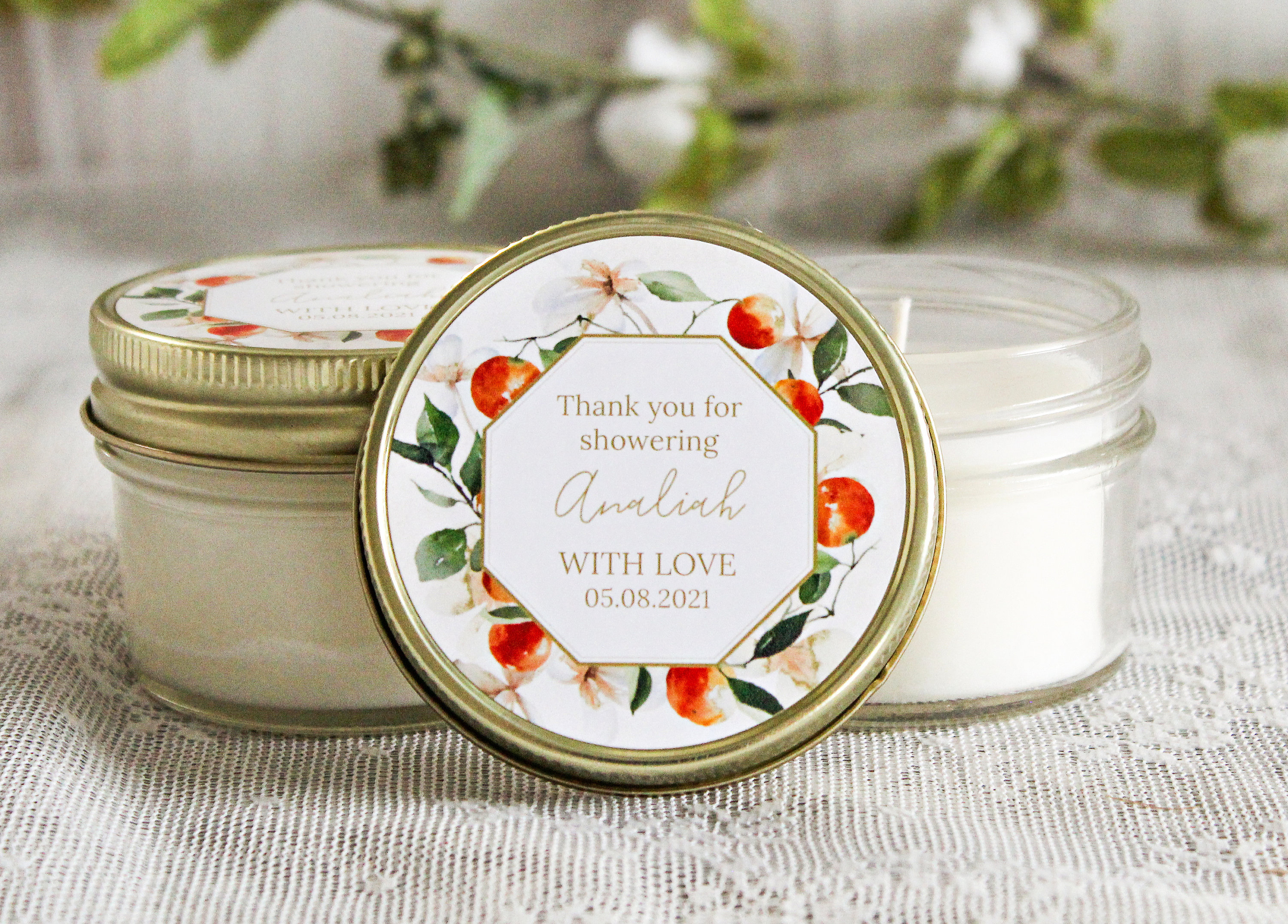 Citrus Bridal Shower Favor / Personalized 4 Oz. Soy Candle Favors ...
