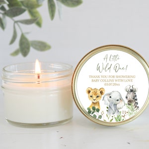 Safari Baby Shower Favors  / 4 oz Custom Candle / Jungle Favors / Wild One  /  Boy Baby Shower / Girl Baby Shower / Poem Candle