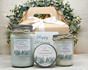 Winter Spa Gift Set / Winter Wonderland Candle Gift Set / Christmas Spa Gift Set / Holiday Candle Gift Set/ Warm Winter Wishes