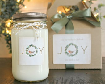 Joy Christmas Candle / Holiday Gift Candle  / Personalized Christmas Gift / Personalized Holiday Gift / Christmas Gift / Send Holiday Gift