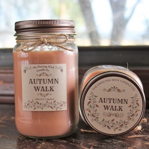 Autumn Walk Pure Soy Candle //Large Pint 16 oz.// Half Pint 8 oz candle/Mason Jar Candle/Hand Poured//Fall Candle//Harvest Candle image 1