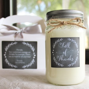 Thank you gift //Appreciation Gift// Thank you Candle//16 oz. Pure Soy//Choose Your Scent//Chalkboard Candle//Full of Thanks// image 1