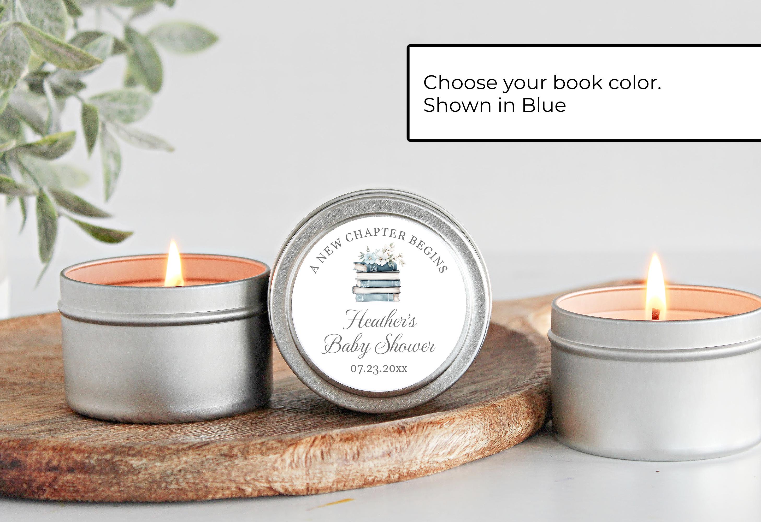 A New Chapter Baby Shower Favors | Personalized Candle Tins | Storybook ...