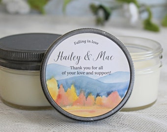 Fall Wedding Favor / Bulk Wedding Favor /  Falling in Love / Personalized 4 oz candle favors / Autumn Wedding Favor / Bulk Candle Favor
