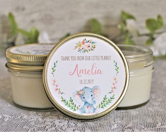 Elephant Baby Shower Favor / Personalized 4 oz candle Favors / Girl Baby Shower / Baby Shower Boy / Safari Baby Shower / Personalized Favors