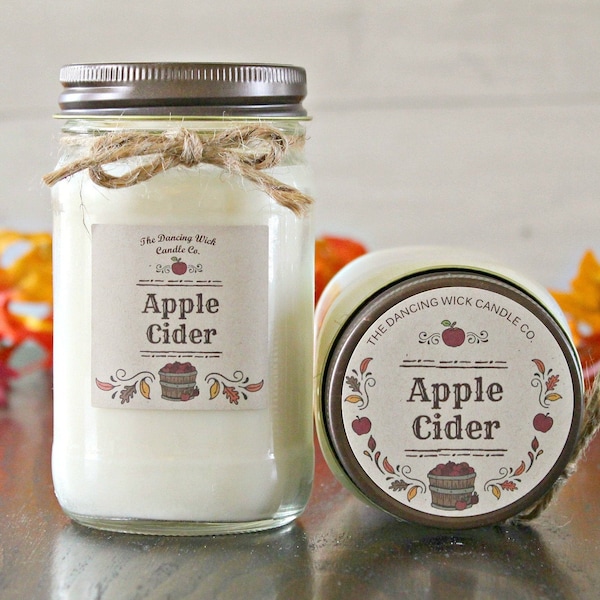 Apple Cider Candle / Pure Soy /  Fall Candle / Apple Candle / Autumn Candle / Handpoured / Mason Jar Candle / Scent Soy Candle