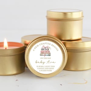 A new Chapter Baby Shower Favors | Personalized Candle Tins | Storybook Theme | Bulk Set of 10