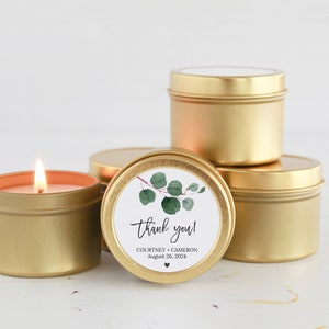 Bulk Wedding Favors for Guests / Set of 10 Candle Favors / Eucalyptus Candle Favors / Personalized Wedding Favors / Gold Candle Tins