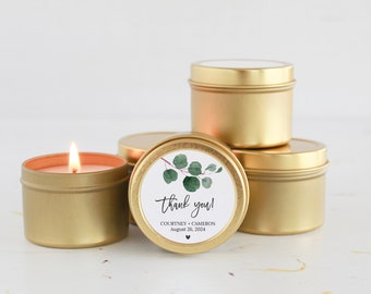 Bulk Wedding Favors for Guests / Set of 10 Candle Favors / Eucalyptus Candle Favors / Personalized Wedding Favors / Gold Candle Tins