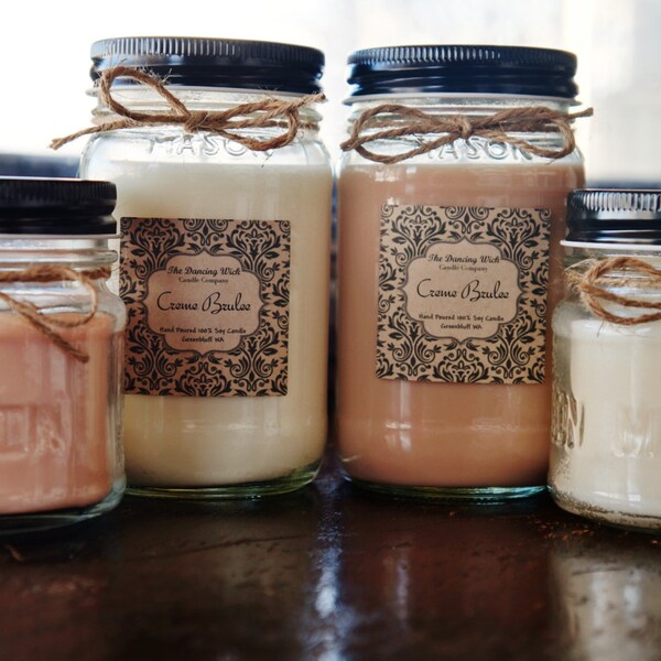 Soy Candle//Creme Brulee // Large Pint // 16 oz.// 100% Soy // Mason Jar Candle // Hand Poured