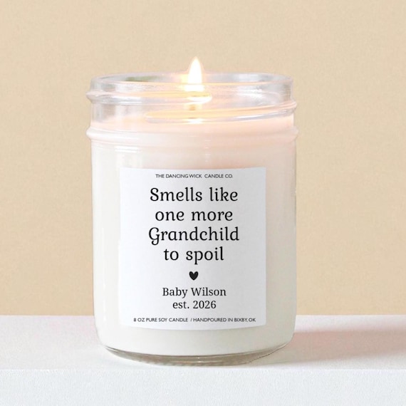 Pregnancy Reveal Custom Candle | Smells Like One More Grandchild to Spoil | Baby Announcement Gift for Grandparents