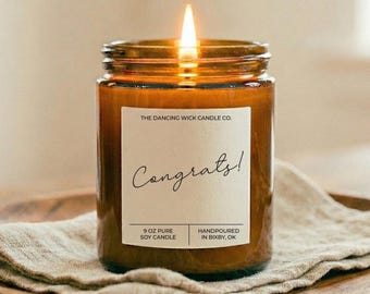 Congrats Candle | Personalized Congratulations Gift | Graduation, Promotion, Engagement, New Home | Scented Soy Candle