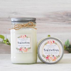 Fresh Cut Roses Soy Wax Candle / Scented Candle / Container Candle / 8 oz soy candle / 16 oz soy candle / Mason Jar Candle /