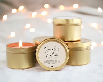 Personalized Name Wedding Favors / Set of 10  BULK Candles for Guests / Custom Candle Gift / Gold Tin / Silver Tins / Unique Wedding Favors