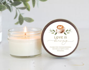 Love is Brewing / Candle Favors / Bridal Shower Favors / Personalized 4 oz candles / A Baby is Brewing / Coffee / Espresso / Party Favors