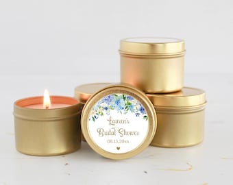 Something Blue Hydrangea Candle Favors: Personalized Bridal Shower & Wedding Gifts (Set of 10)