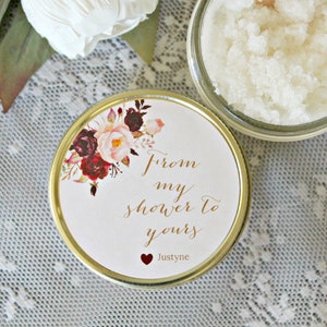 Burgundy & Blush Bridal Shower Favor / Personalized 4 Oz Sugar Scrubs ...