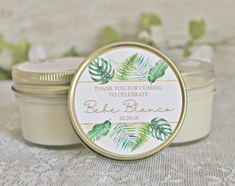 Tropical Baby Shower Favor /  4 oz Soy Candle or Sugar Scrub / Safari Baby Shower / Girl Baby Shower / Boy Baby Shower / Gender Neutral Baby