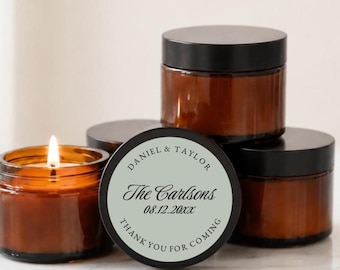 Personalized Wedding Candle Favors | 1 oz & 2 oz Mini Soy Candles | Custom Guest Bulk Favors in Sets of 10 | Scent of Choice | Brown Glass