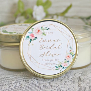 Blush & gold Bridal Shower favors / Personalized 4 oz favors / Personalized Favors / Candle Favors / Sugar Scrub Favors