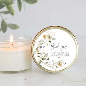 Wildflower Bridal Shower Favor Candles / Personalized 4 oz. Soy Candle Favors / Personalized Favors / Greenery Bridal Shower Favors