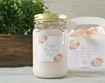 Cadeau de fête des mères heureux / Bougie de soja de 16 oz / Cadeau de fête des mères personnalisé / Cadeau pour maman / Bougie avec boîte / Cadeau floral pour maman