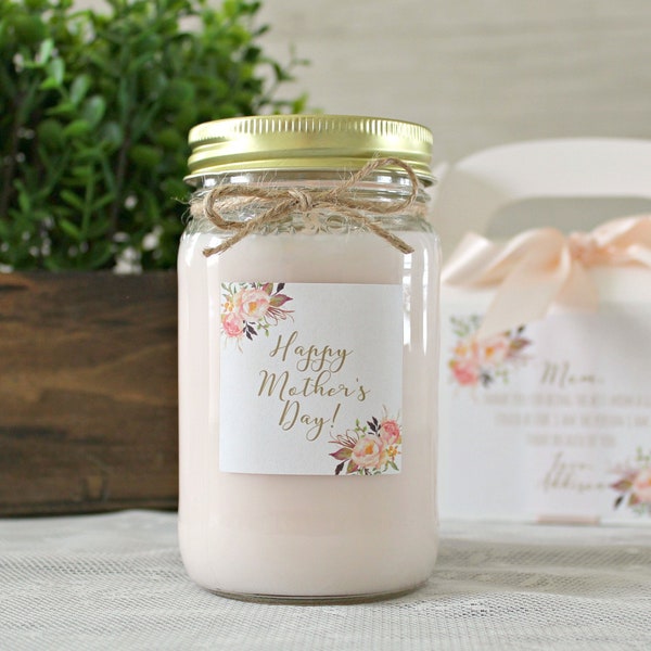 Happy Mothers Day Gift / 16 oz Soy Candle  / Personalized Mother's Day Gift / Gift For Mom  / Candle with box / Floral Gift For Mom