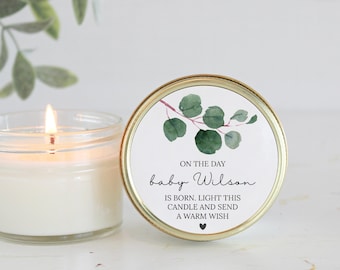 Baby Shower Candle Favors, Personalized Guest Gifts, Gender Neutral Eucalyptus Greenery or Blush Floral, 4 oz Mini Soy Candles