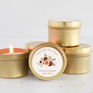 Boho Terracotta Floral Candle Favors: Personalized Wedding, Bridal Shower - Set of 10