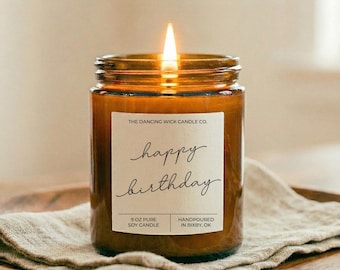 Happy Birthday Scented Candle, Brown Jar Soy Candle, Cozy Birthday Gift for Her