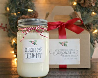 Merry & Bright Candle Gift / Holiday Candle Gift / Christmas Gift / Personalized Christmas Gift / Christmas Candle Gift / Send Holiday Gift