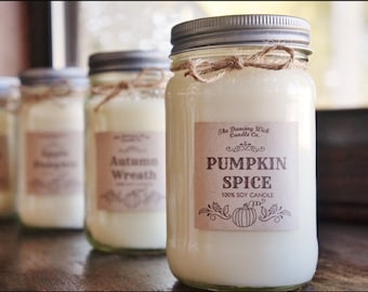 Fall Candle / Pure Soy / Autumn Candle / Fall Decor / Container Candle//Mason Jar Candle//16 oz. Candle/ 8 oz. Candle/Hand Poured/ Dye Free