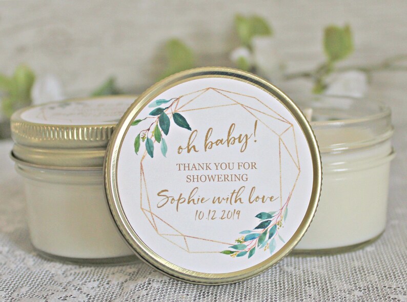 Gold /& Greenery Baby Shower Favors Set of 6 4 oz candle Favors Oh Baby Shower Gender Neutral Baby Shower Modern Baby Shower