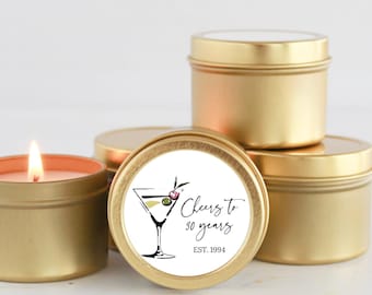 Adult Birthday Party Favor candles / Set of 10 Soy Candles / Cheers to 30 years / 40 years / 50 years / 60th Birthday / 70th / Dirty 30