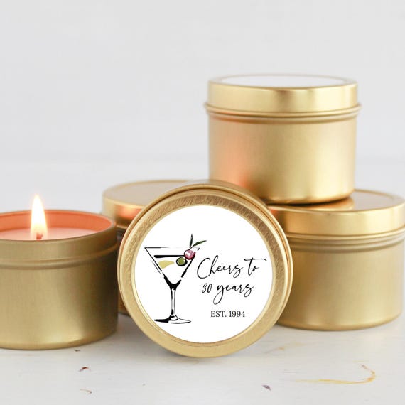 Adult Birthday Party Favor candles / Set of 10 Soy Candles / Cheers to 30 years / 40 years / 50 years / 60th Birthday / 70th / Dirty 30