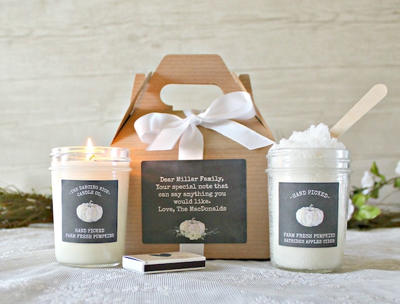 Fall Gifts / Thanksgiving Gift / Hostess Gift / Housewarming Gift / 8 oz candle & Sugar Scrub / Fall Candle Gift Set / Gift For Her / Autumn