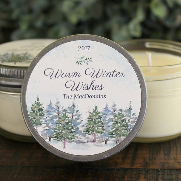 Personalized 4 oz. Holiday Favor Candle//Christmas Candle Favor//Rustic Christmas Gift / Christmas Party Favor//Corporate Gift Favor