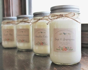 Soy Mason Jar Candle////Choose Your Scent//Container Candle//Spring Candle//16 oz. Candle //8 oz. Candle//Hand Poured//All Natural//