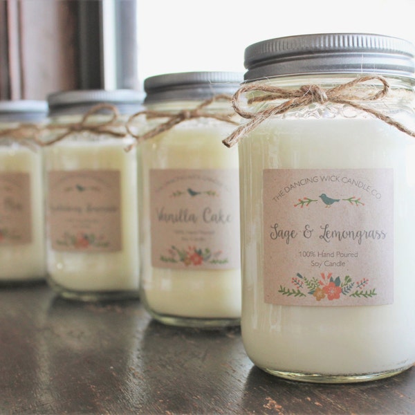 Soy Mason Jar Candle////Choose Your Scent//Container Candle//Spring Candle//16 oz. Candle //8 oz. Candle//Hand Poured//All Natural//
